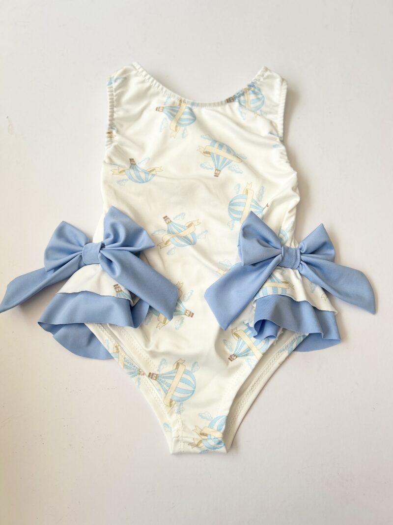 Itty Bitty Girls Baby Blue Hot Air Balloon Bow Swimsuit