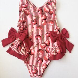 Itty Bitty Girls Red Stripe Cherry Bow Swimsuit
