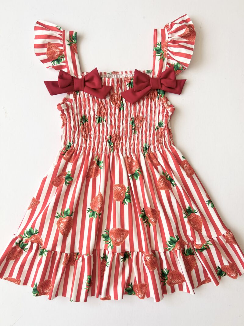 Itty Bitty Red Stripe Strawberry Bow Dress
