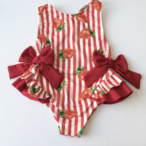 Itty Bitty Girls Red Stripe Strawberry Bow Swimsuit