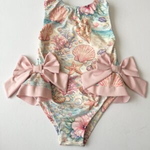 Itty Bitty Girls Shell Print Bow Swimsuit