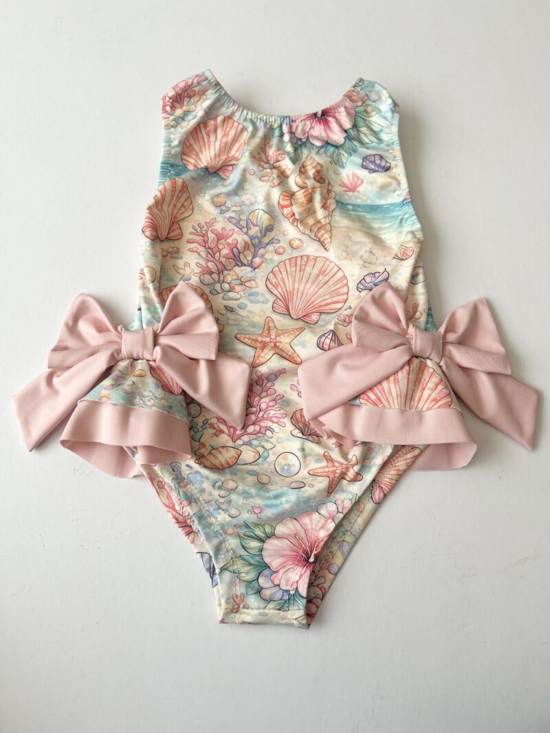 Itty Bitty Girls Shell Print Bow Swimsuit