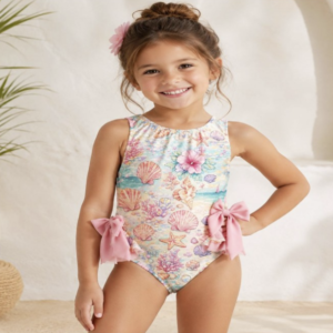 Home 3 Itty Bitty Girls Shell Print Bow Swimsuit