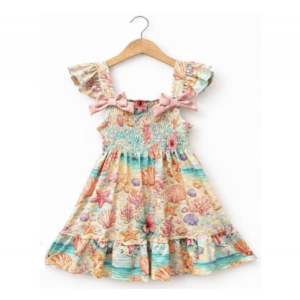 Itty Bitty Girls Shell Print Bow Dress