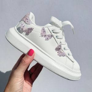 Itty Bitty Kids Pink Diamante Butterfly Chunky Sole Trainers