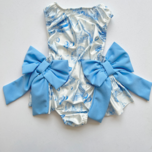 Itty Bitty Blue & White Fun Fair Bow Swimsuit