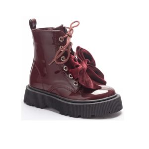 Home 4 Itty Bitty Girls Burgundy Patent Chunky Sole Bow Boots