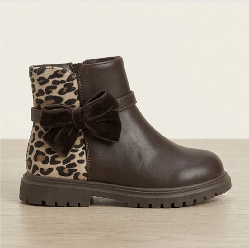 Itty Bitty Girl Brown & leopard Print Bow Boots