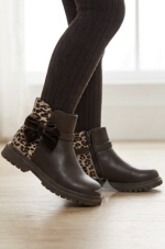 Itty Bitty Girl Brown & leopard Print Bow Boots