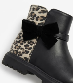 Itty Bitty Girl Black & leopard Print Bow Boots