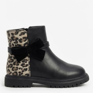 Home 14 Itty Bitty Girls Black & leopard Print Bow Boots