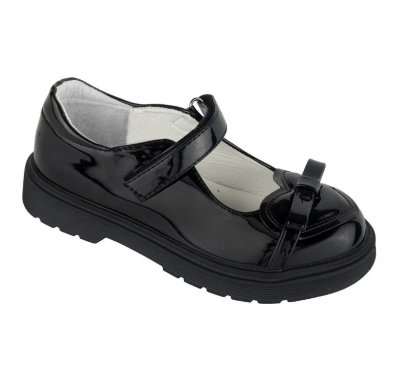 Itty Bitty Girls Black Patent Heart School Shoes