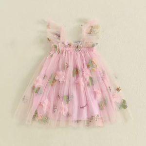 Home 5 Itty Bitty Baby Girl Pink Square Neck Floral Embroidery Dress