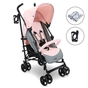 Home 6 My Babiie MB02 Plus Lightweight Stroller - Pink and Grey - Image 1