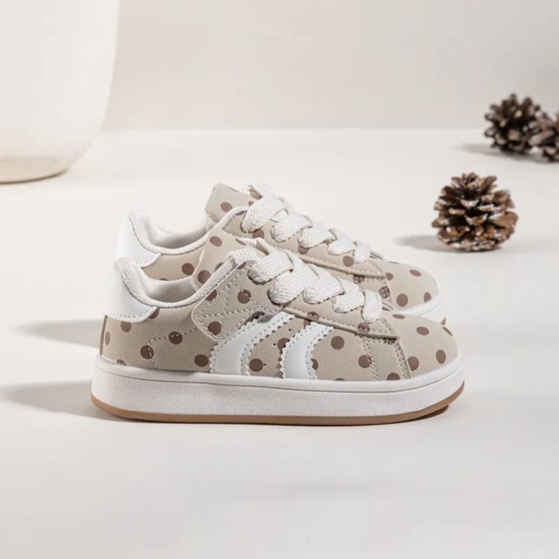 Itty Bitty Kids Beige Polka Dot & Stripe Trainers