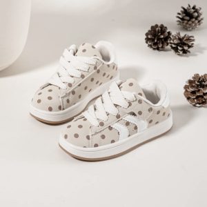 Home 4 Itty Bitty Kids Beige Polka Dot & Stripe Trainers
