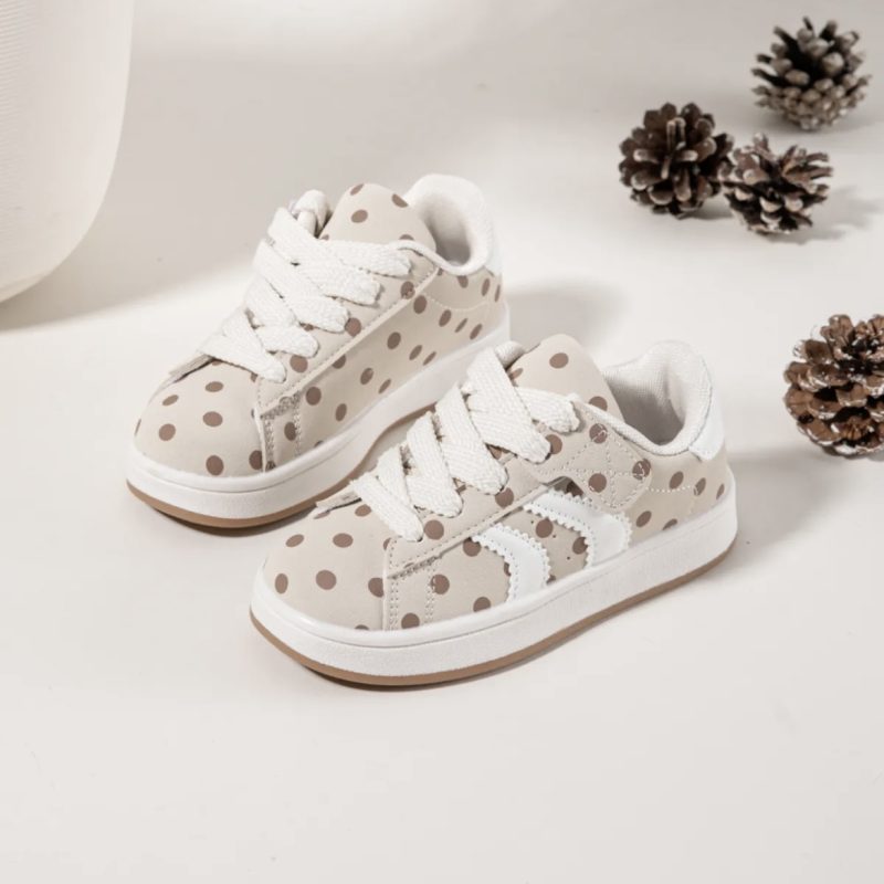 Itty Bitty Kids Beige Polka Dot & Stripe Trainers