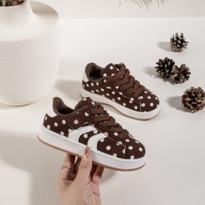 Itty Bitty Kids Brown Polka Dot & Stripe Trainers