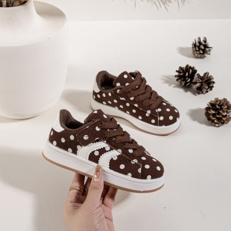 Itty Bitty Kids Brown Polka Dot & Stripe Trainers
