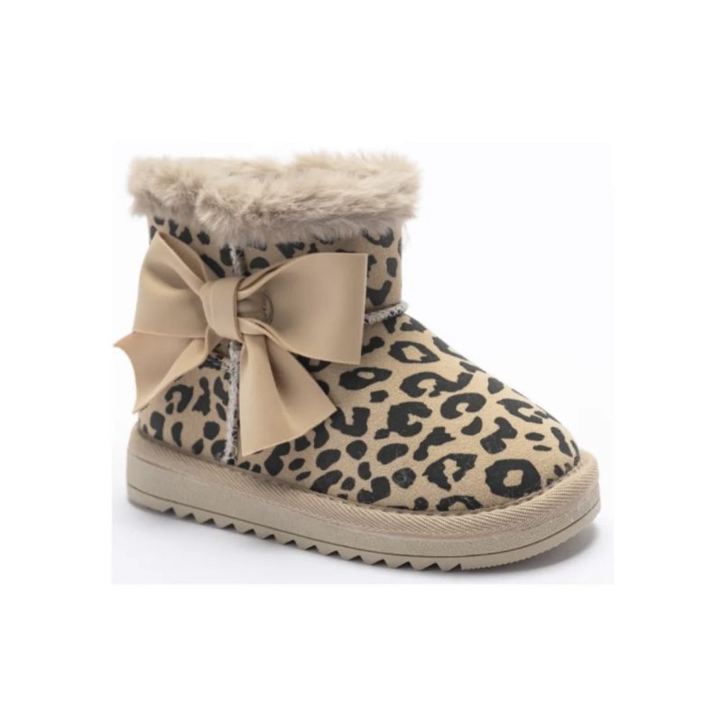 Itty Bitty Kids Leopard Print Bow Detail Snuggle boots