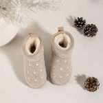 Itty Bitty Kids Beige Bouclé Flower Snuggle boots