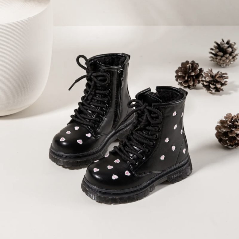 Itty Bitty Girls Cosy Black Heart Boots