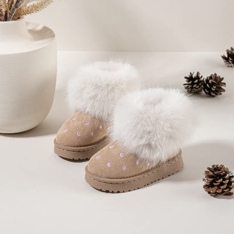Itty Bitty Kids Beige Faux Fur Trim Heart Snuggle Boots