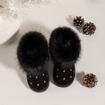 Itty Bitty Kids Black Faux Fur Trim Heart Snuggle Boots