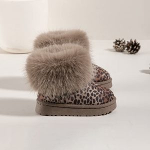Home 13 Itty Bitty Kids Leopard Faux Fur Trim Snuggle Boots