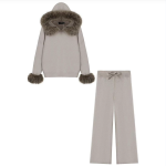 Itty Bitty Girls Beige Faux Fur Hooded Lounge Set